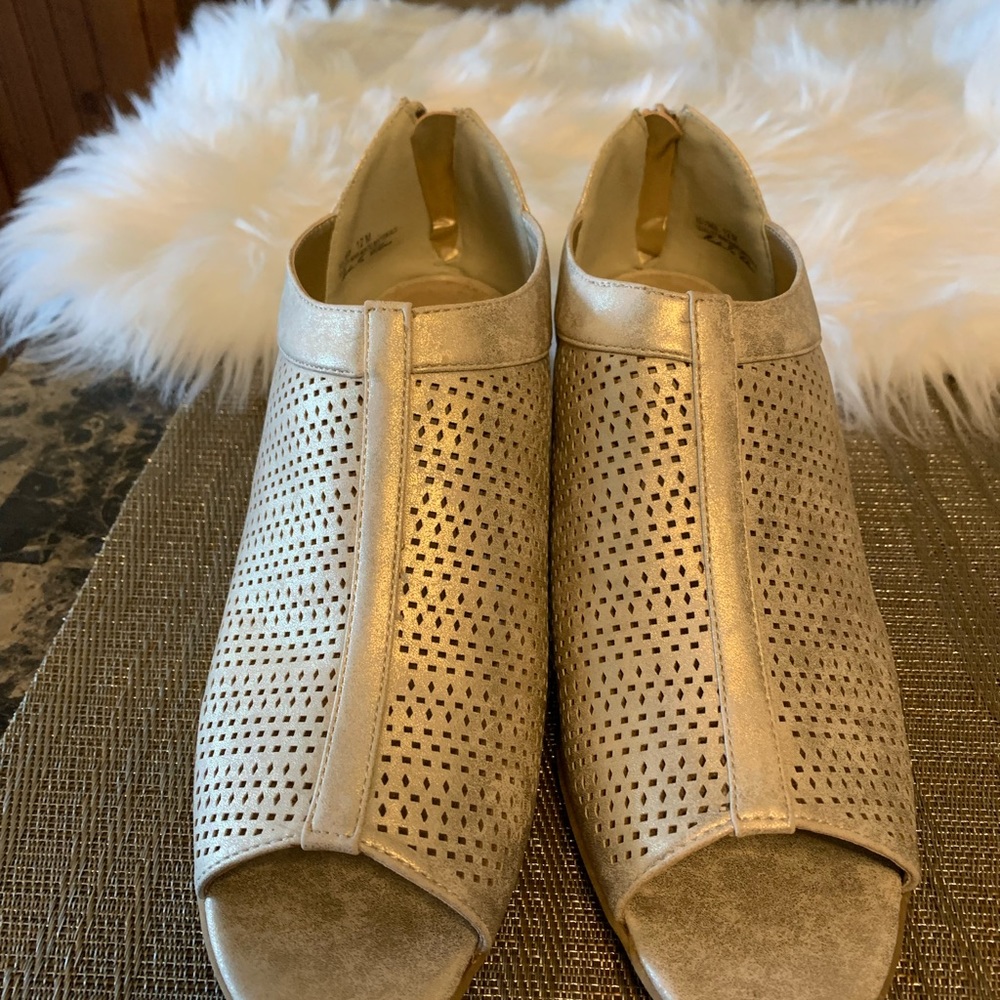Gold Metallic Open Toe Booties